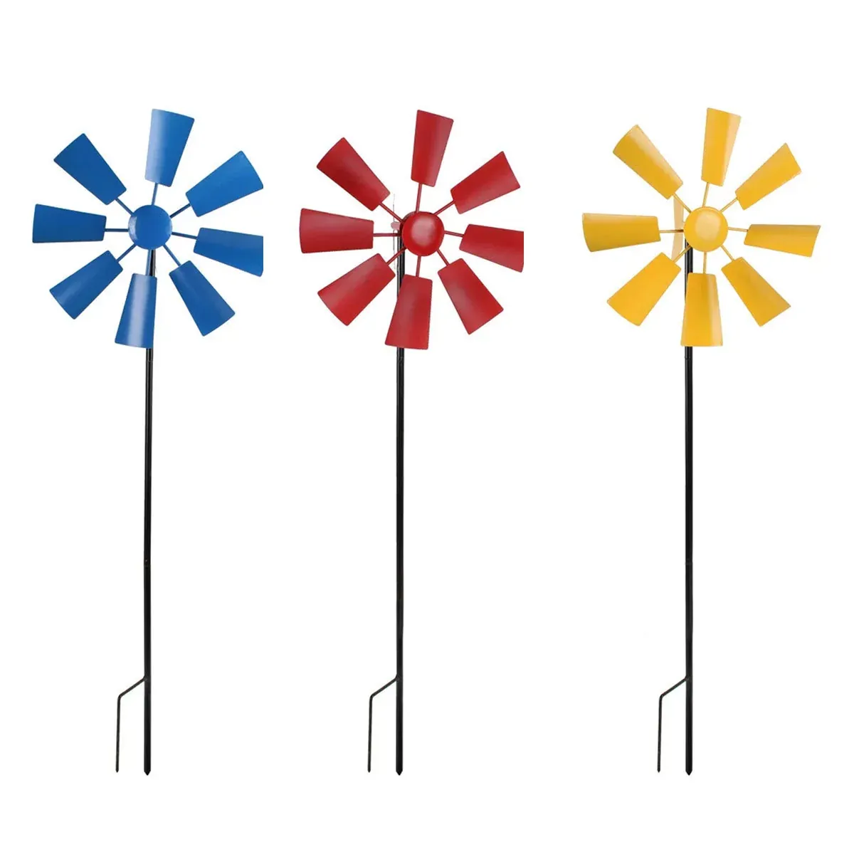Metal Windmill Garden Decor Outdoor Yard Stake Ornament for Lawn Courtyard Park - Red β image 3