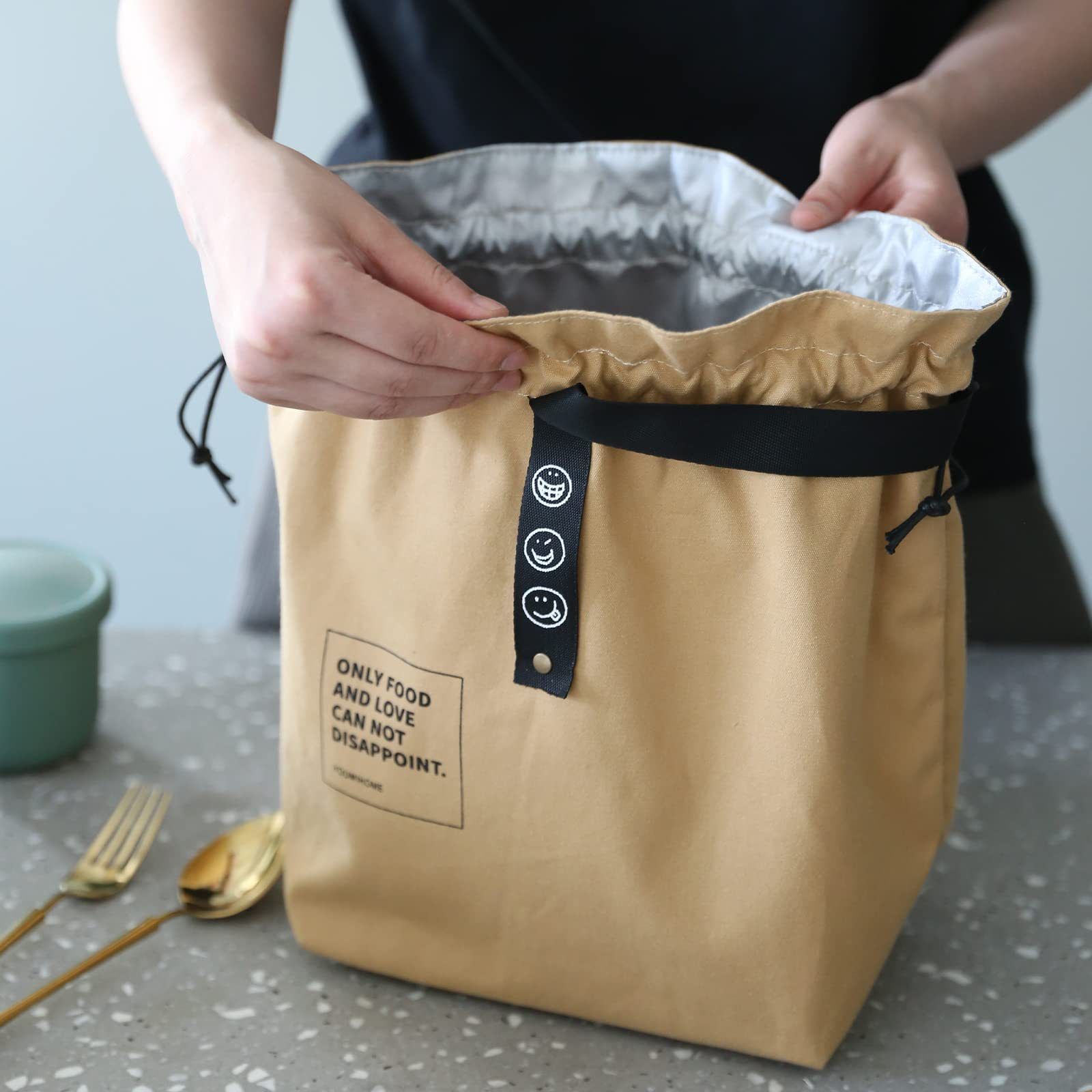 Canvas Lunch Bag with Drawstring - Insulated Lunch Bag - Bento Bag - Reusable Lunch Bag - Insulated Tote - With Handle and Drawstring Closure - For Work โ image 2