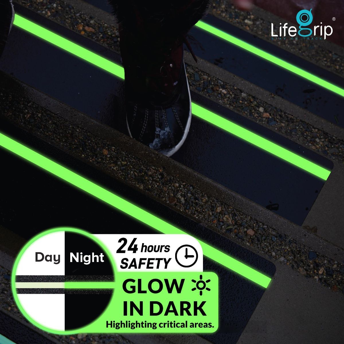 6"x24" Anti Slip Traction Treads 10 Pack, with Glow in Dark Stripe, Best Grip Tape Grit Non Slip, Outdoor Non Skid Tape, High Traction Friction Abrasive — image 3