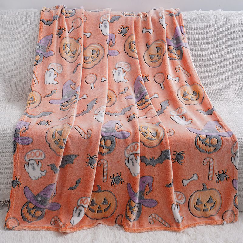 Glow in the Dark Flannel Blanket with Playful Hallowen Pumpkin (S144 / 75 x 100CM) - Versatile Soft Plush Magic Throw Blanket, Durable High Density Woven &