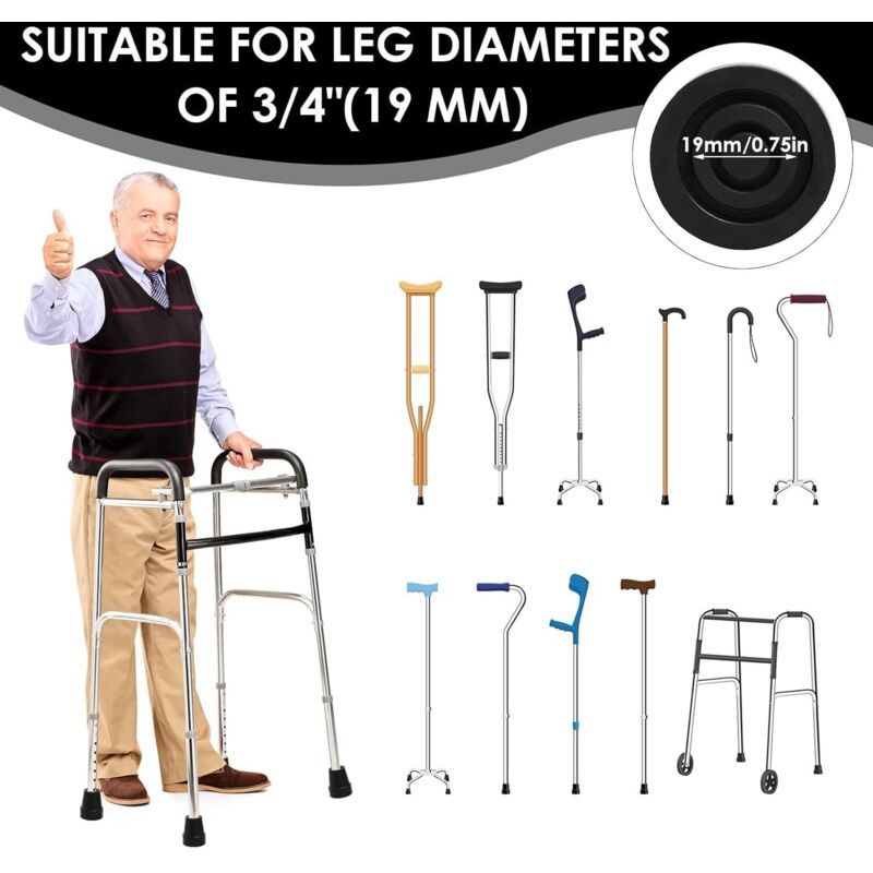 6 Pcs Non-Black Heavy, Slip Crutch Tips Crutch and Cane End Caps Duty Rubber Walking Cane Replacement Feet with Steel Reinforced Tip, 19mm โ image 3