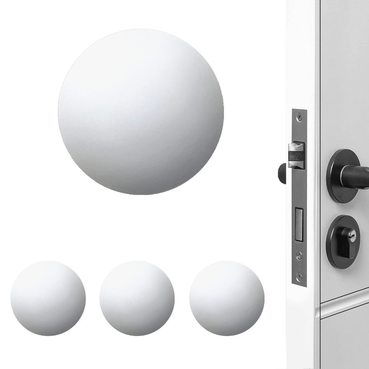 4Pack Door Stoppers Wall Protector Buffer Guard Doorknob Door Handle Bumper Self Adhesive Silencer Soft Rubber Crash Pad for Home Office - White circle - Size