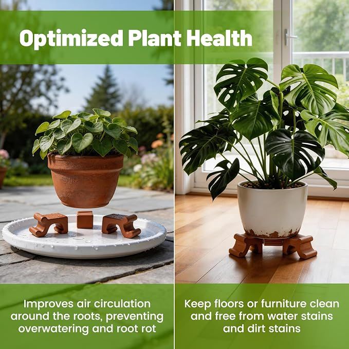 Plant Risers 3Pcs, 1.5 Inch Tall Durable Resin Plant Pot Feet for Outdoor & Indoor Planters, Frost Proof Flower Elevators for Garden, Lawn, Patio (Brown) — image 4