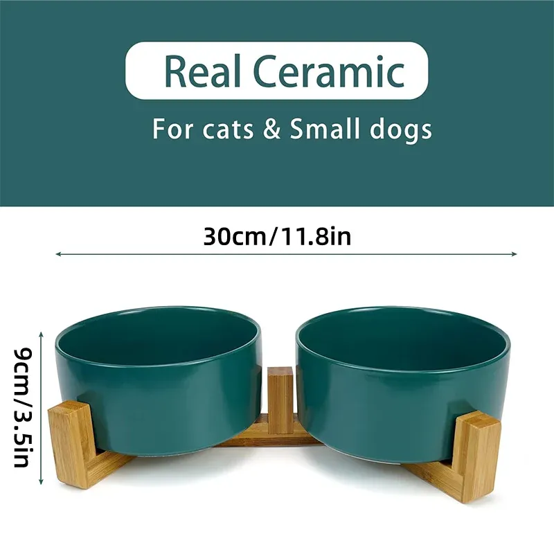 Ceramic Pet Bowl Double Cat Food Bowl Dog Water Bowl Feeding Drinking Bowl Set - Black โ image 4