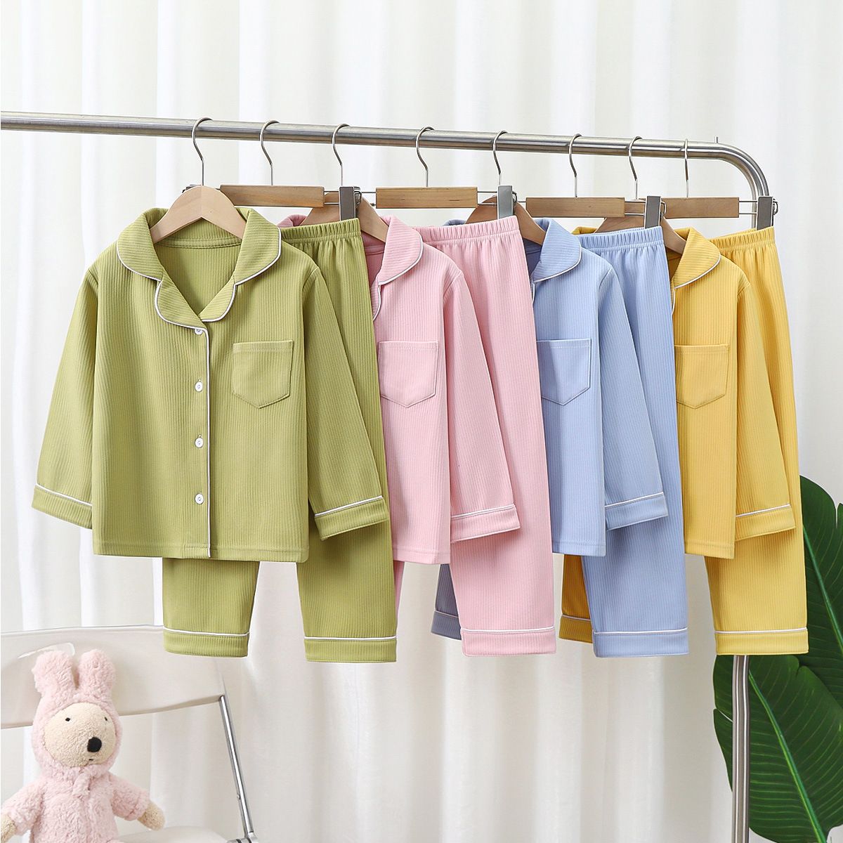 Yi Mei Kids Pajamas De Velvet Long Sleeve Two Piece Set SY05-Pajamas yellow 150cm โ image 3