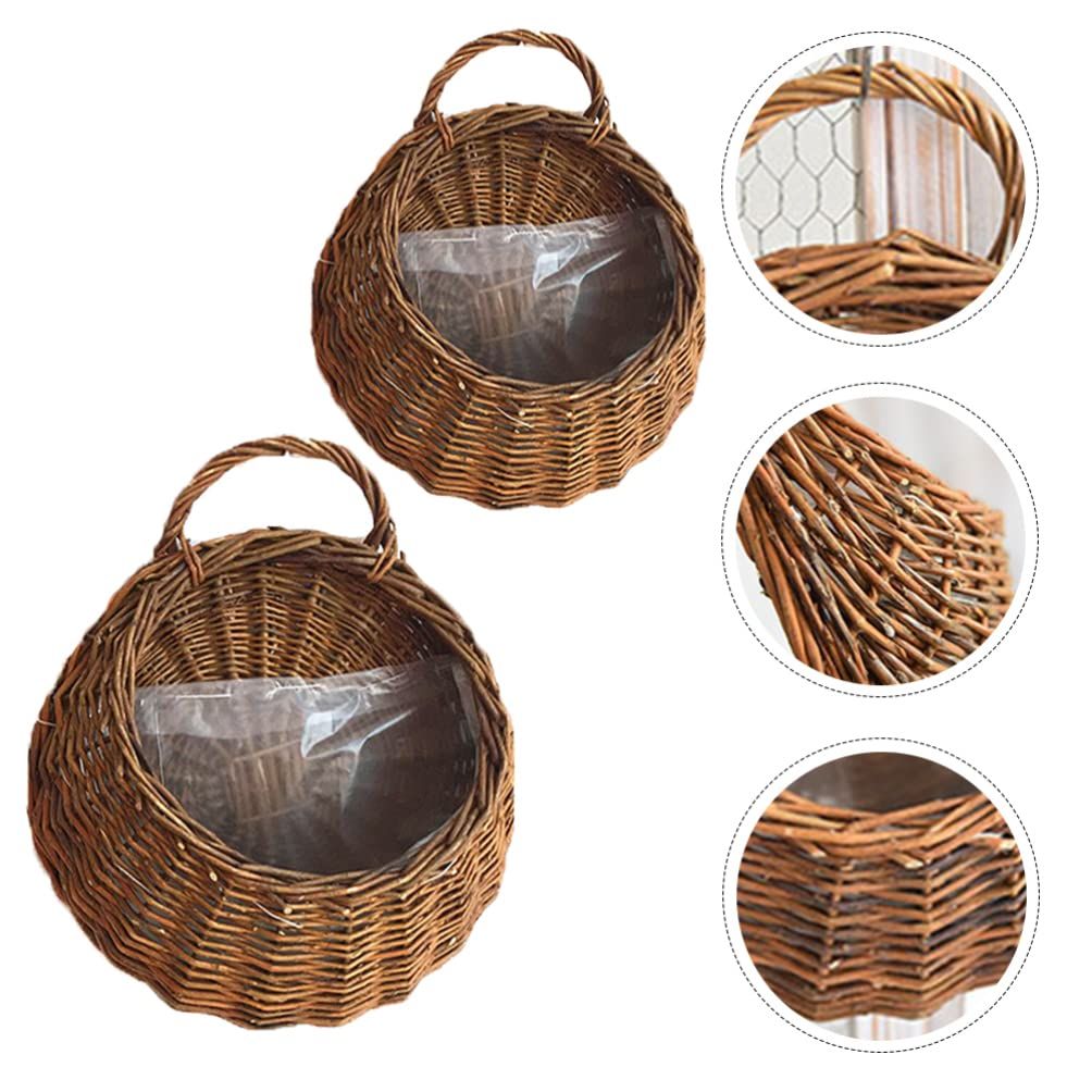 2Pcs Round Hanging Planter Burlap Flower Basket Flower Hanging Basket Wall Hanging Garden Planter Rattan Storage Basket Round — image 3