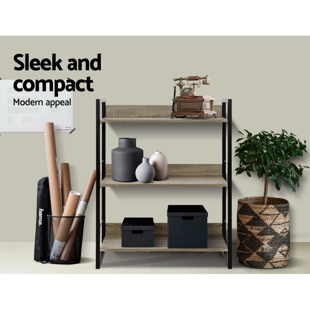 Artiss Bookshelf 3 Tiers - NOE Black and Oak — image 6