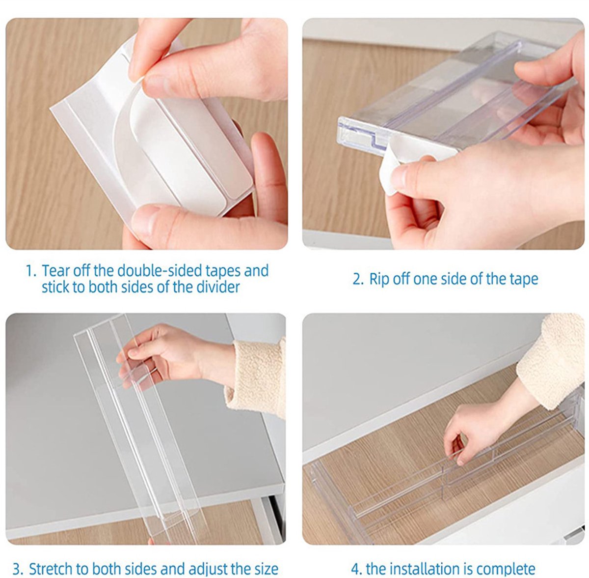 Drawer divider - 4 pieces - Drawer divider - Drawer organizer - Tools - Adjustable/extendable (27.5-52 cm) - For Clothes/Kitchen/Bathroom/Wardrobe — image 5