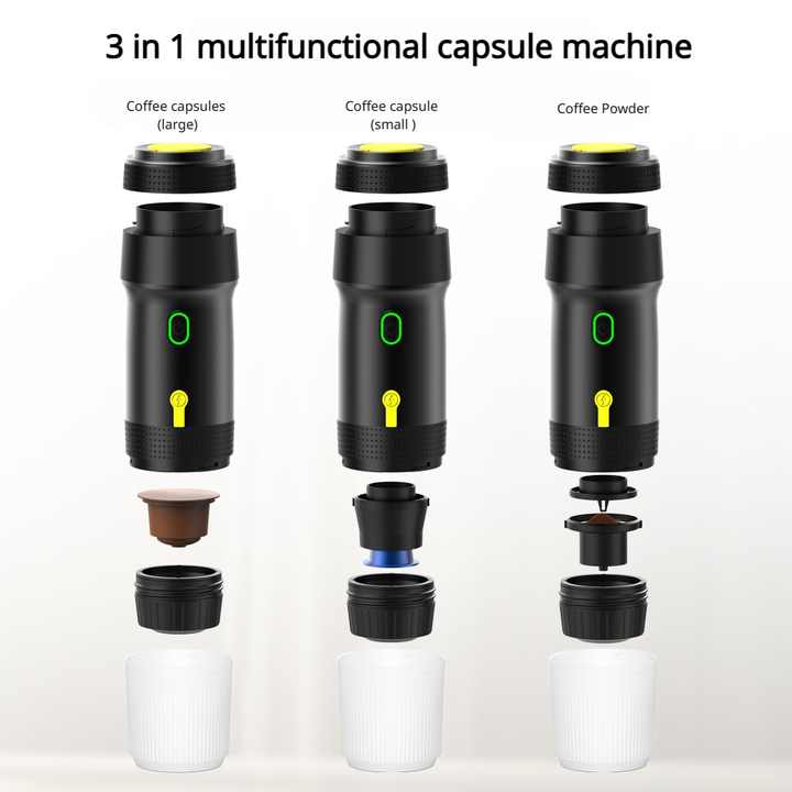 Black Portable Fully Automatic Espresso Coffee Machine - Universal 3-in-1 Capsule, Coffee Powder & Espresso Maker — image 4