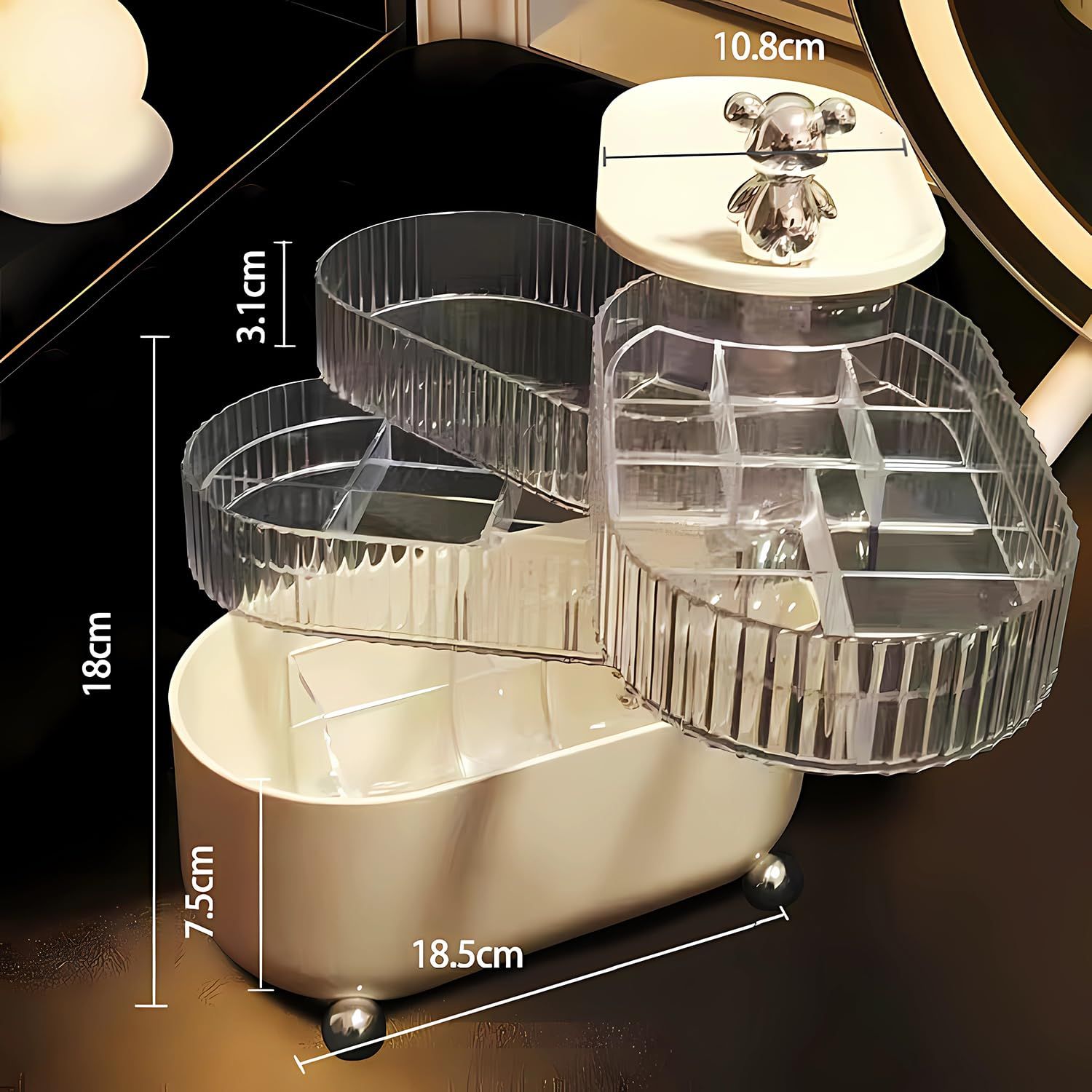 360°Rotating Hair Accessories Organizer, Bathroom Containers for Headband, Bows, Hair Tie, Hair Tools, Scrunchie(White, 4 Tiers) — image 2