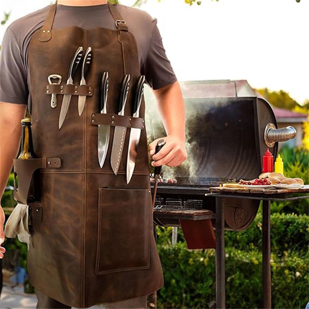 Rustic Apron with Large Pockets and Adjustable Straps, Full Grain Leather, Handmade Leather Apron,Heat & Flame-Resistant Heavy Duty Work Apron Woodworking Shop — image 5