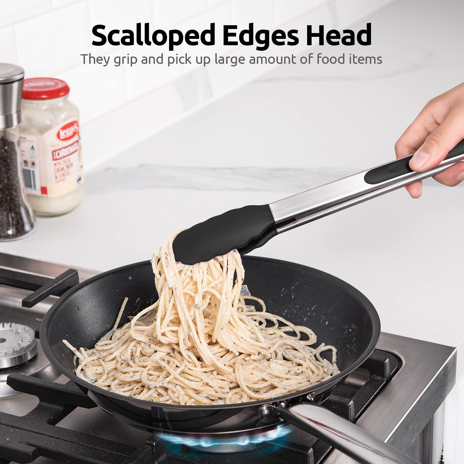 Silicone Cooking Tong with Firm Sealed Non Stick Rubber Tips & Silicon Coated 18/8 Stainless Steel Handle & Smooth Locking โ image 4
