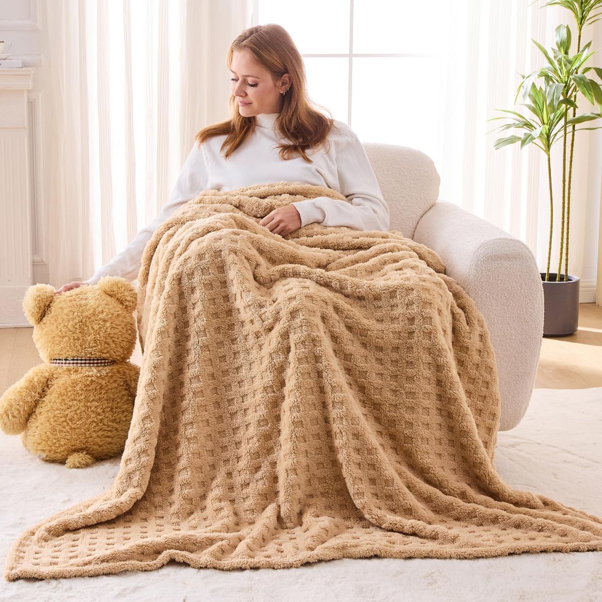 Updated Grey Throw Blanket for Couch and Bed- Super Soft and Warm 3D Checkered Fluffy Fuzzy Fleece Blanket, Luxurious Plush Cozy Blanket for Room Decor Spring โ image 5