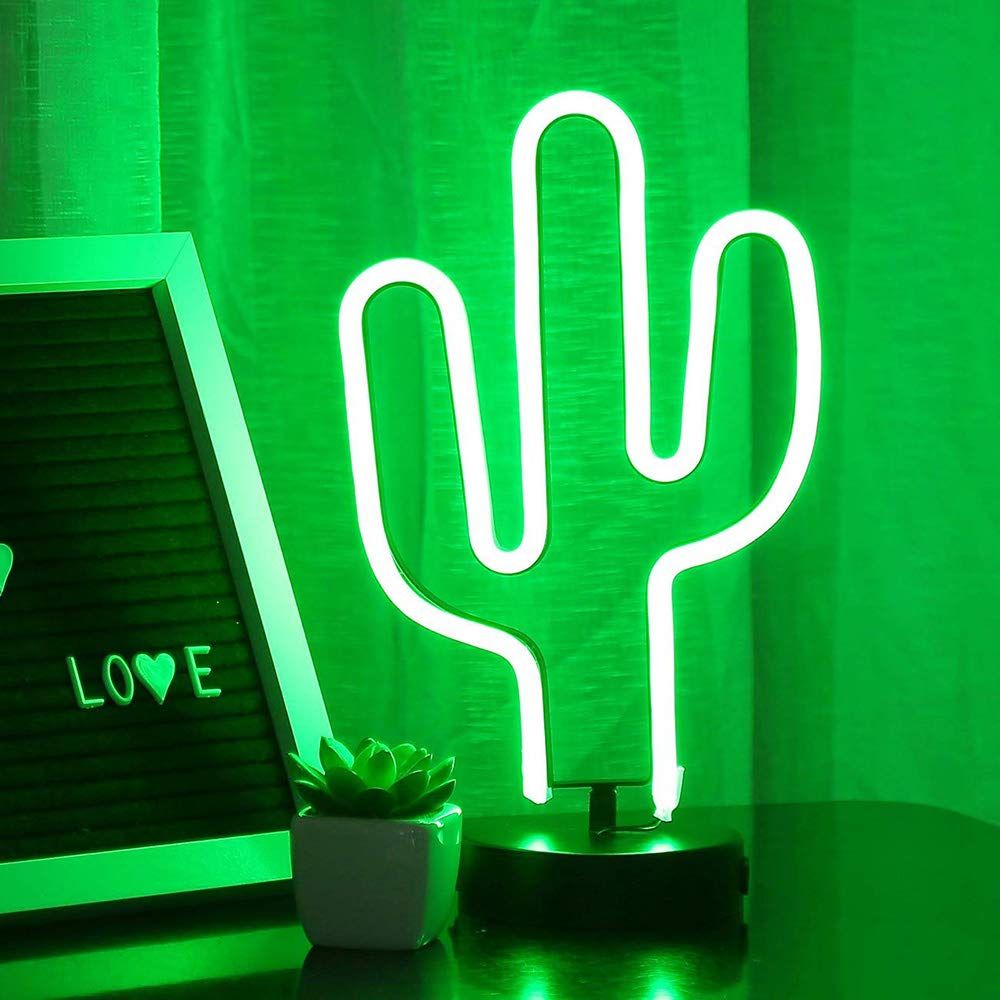 Green Cactus Neon Light Signs LED Cactus Neon Lights Night Lights with Pedestal Room Decor Battery/USB Operation Cactus Lamps — image 4