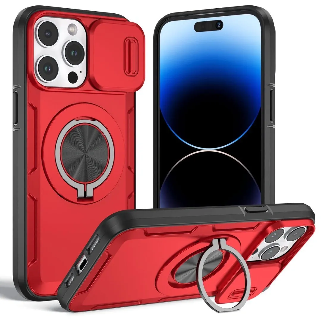 2-in-1 Magnetic Sliding Lens Case, Red for iPhone 15 Pro