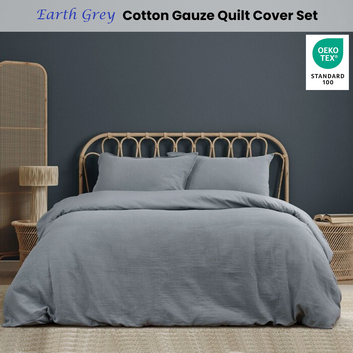 Ardor Earth Grey Cotton Gauze Quilt Cover Set King — image 2