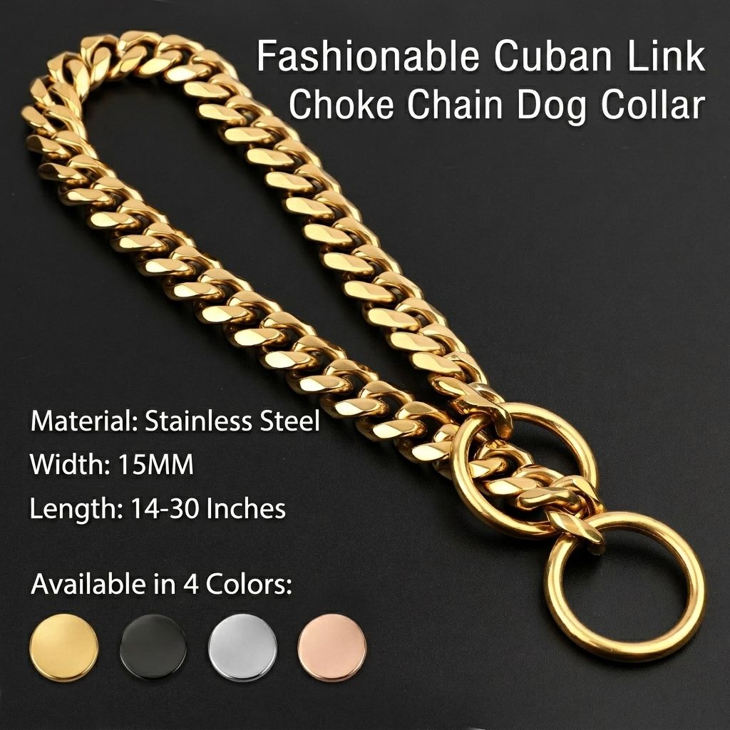 Stylish Cuban Link Dog Choke Chain Collar in Premium Stainless Steel – Available in Gold, Black, Steel, and Rose Gold, Designed for Training Control and — image 3