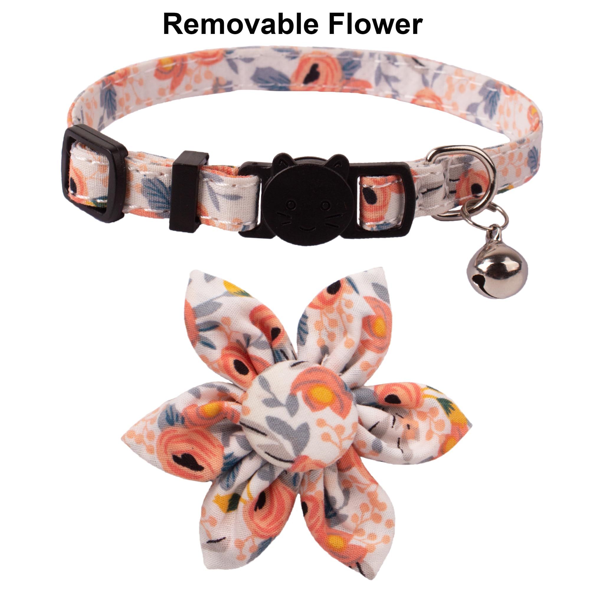 Breakaway Cat Collar with Bells, 2 Pack Flower Cat Collars for Girl Cat Kitten Collar with Floral Adjustable (Orange & Blue) — image 3