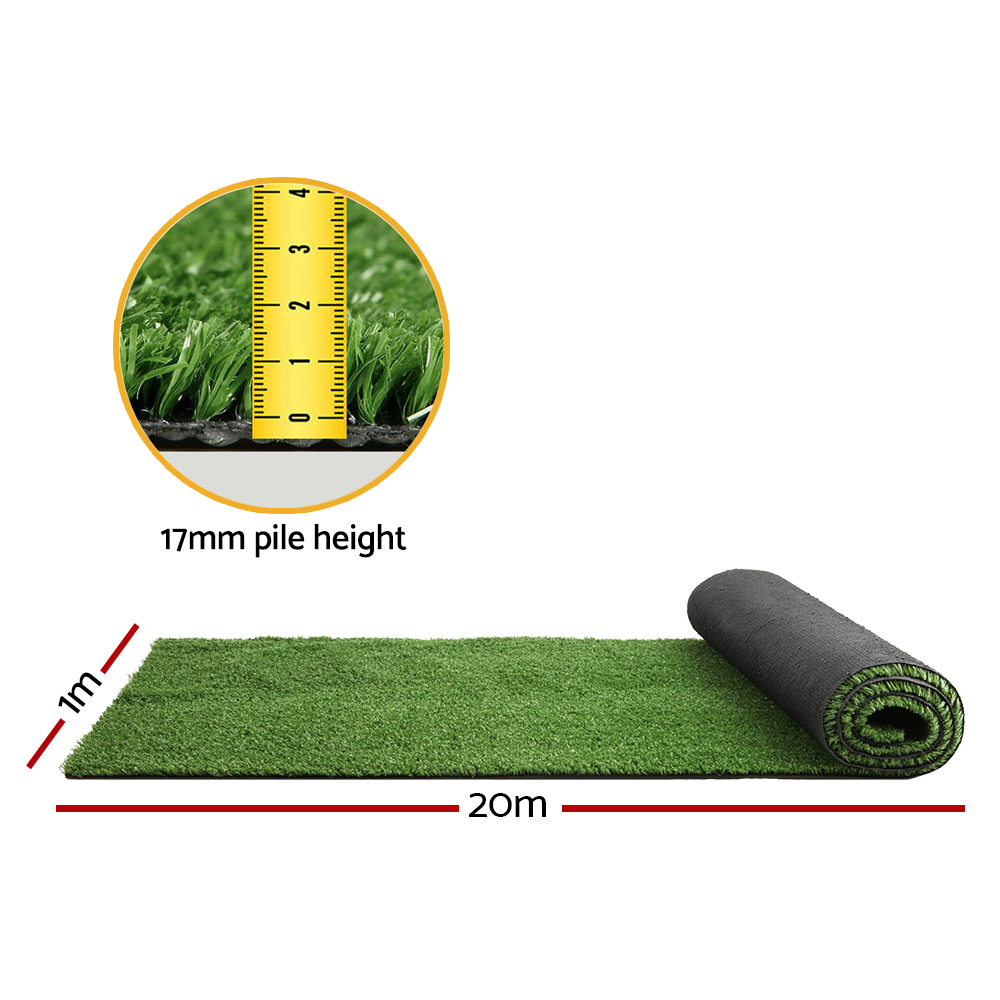 Prime Turf Artificial Grass 1mx20m 17mm Synthetic Fake Lawn Turf Plant Plastic Olive โ image 2
