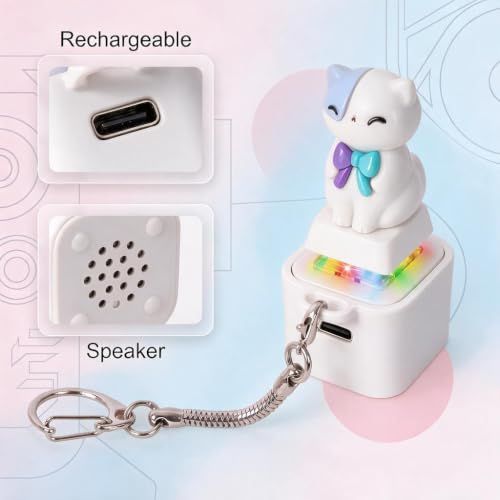 4PCS Cat Keychain Sound Fidget Toys, Rechargeable Anxiety Relief Keychain Buttons with Colorful Lights & Sound Effects, Cute Stress Relief Clicker Toy for — image 2