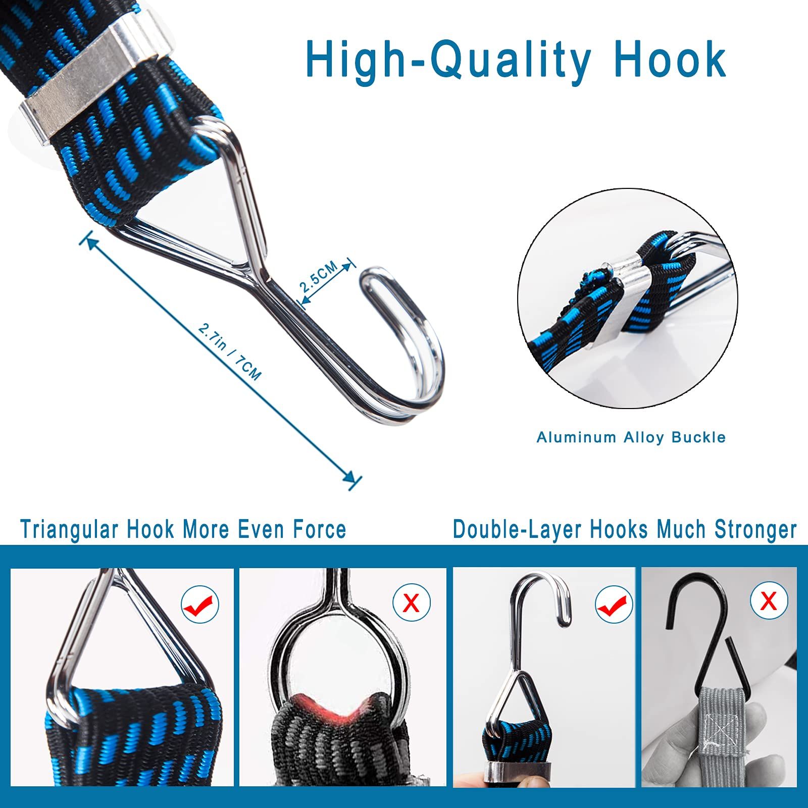 Stretch Elastic Bikes Luggage Hanging Rope Belts Strap with Hooks - wide elasticity and not easily damaged. 4M Blue โ image 2