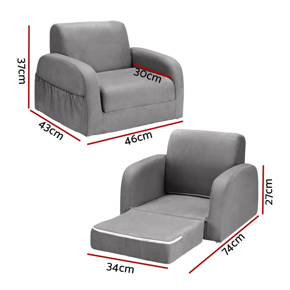 Keezi Kids Sofa 1 Seater Children Flip Open Couch Lounger Armchair Soft Grey — image 3