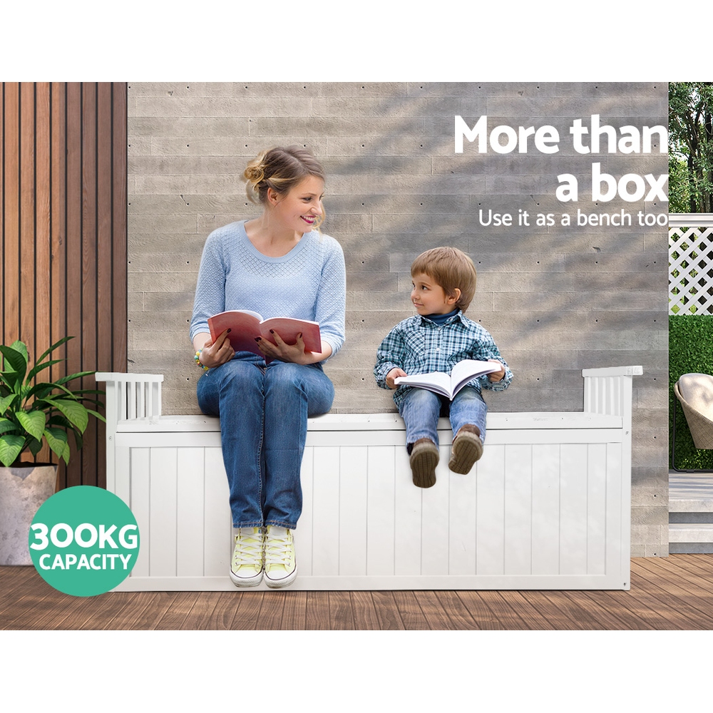 Gardeon Outdoor Storage Bench Box 129cm Wooden Garden Toy Chest Sheds Patio Furniture XL White โ image 6
