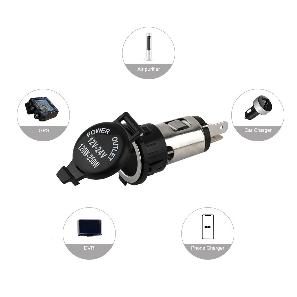 Lighter Socket, Cigarette Lighter, Female Power Outlet Socket Replacement with Cover Wiring Harness Waterproof