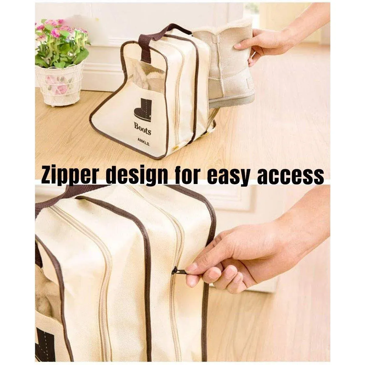 4PCS Beige Travel Shoe Bag Home Boot Storage Visual Dustproof Long Short Covers — image 6