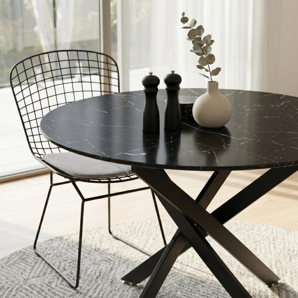 Round Marble-Effect Table-Black โ image 4