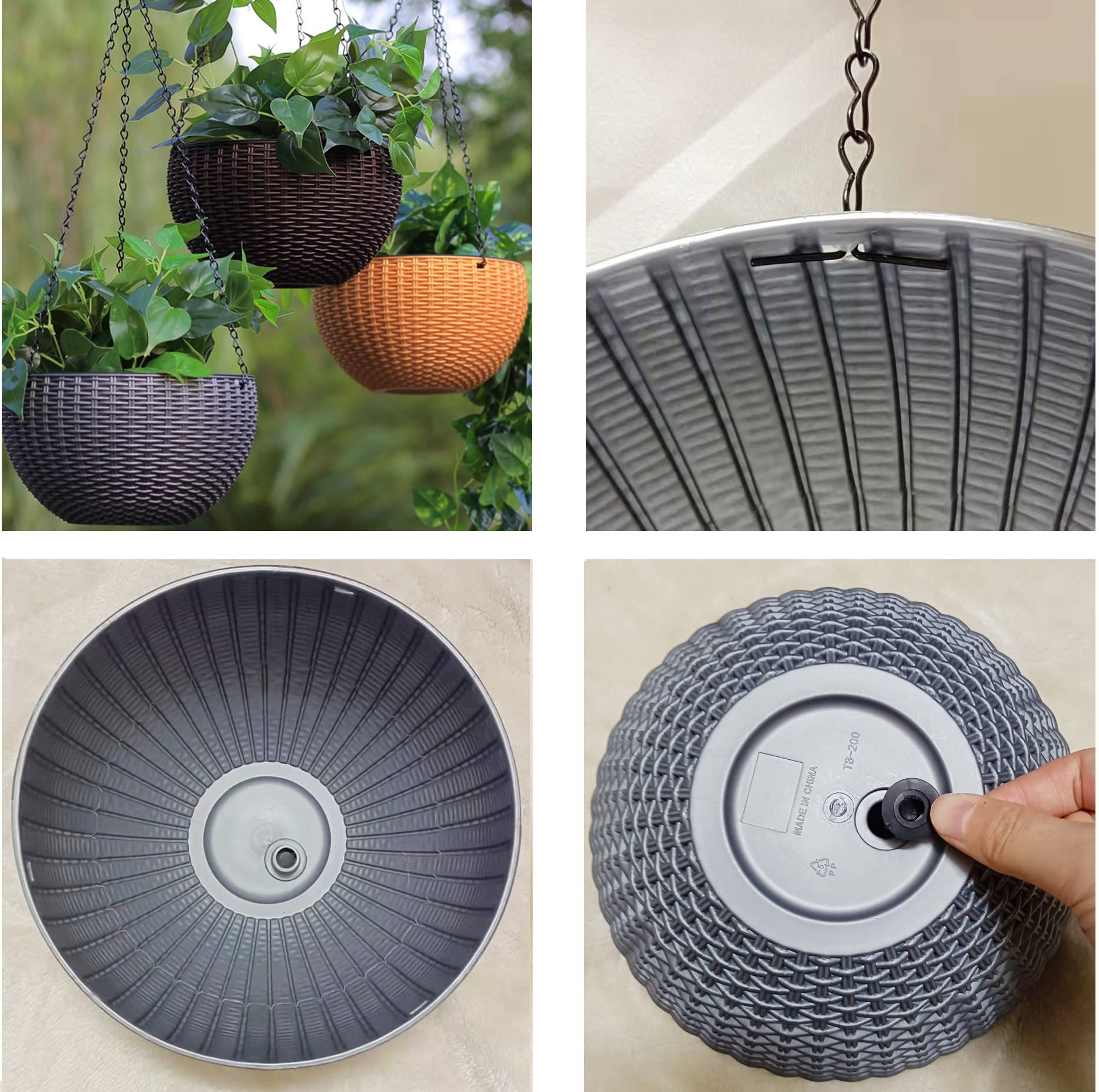Hanging basket, plastic flowerpot, circular resin garden, indoor and outdoor plant hanging flowerpot, 1 package of silver gray — image 2