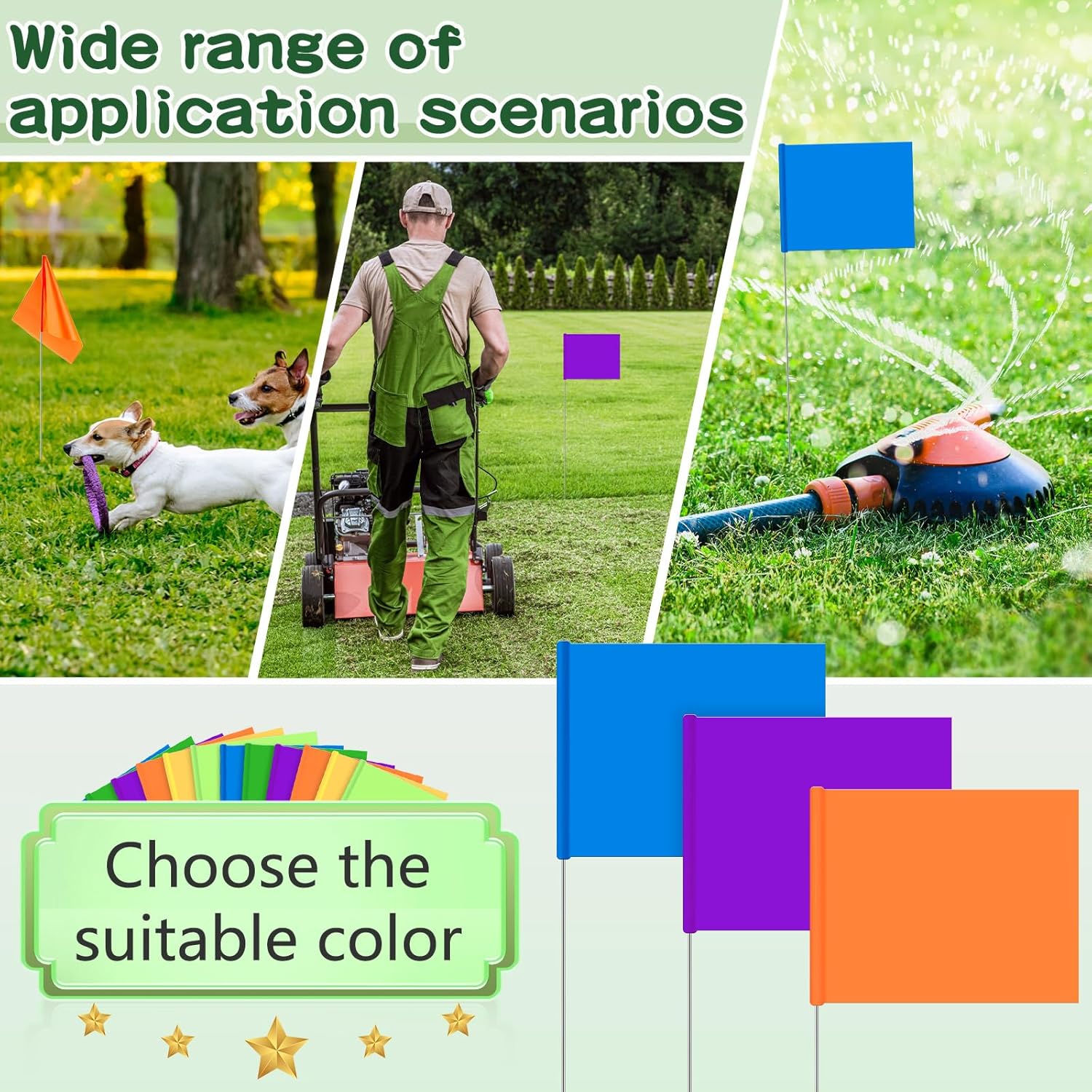 Amylove 300 Pcs Marking Flags 15 x 4 x 5 Inch Marker Flags for Lawn Yard Survey for Lawn Irrigation Landscape Fence Sprinkler Pet Training(Regular Color) โ image 4