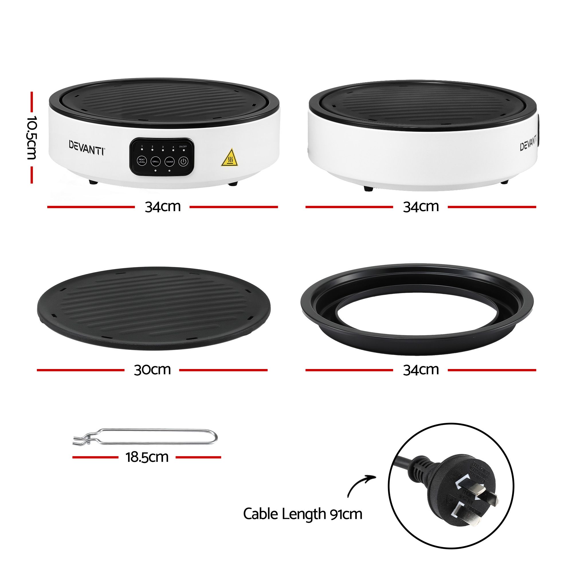 Devanti Ceramic Cooktop Electric Hot Plate Countertop Grill Cooker White โ image 2