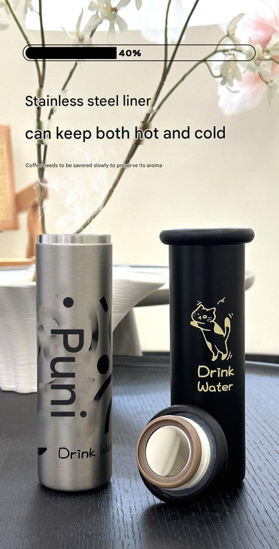 Mini Insulated Coffee Cup - 316 Stainless Steel, Portable & Stylish - Black Kitten (300ml) โ image 4