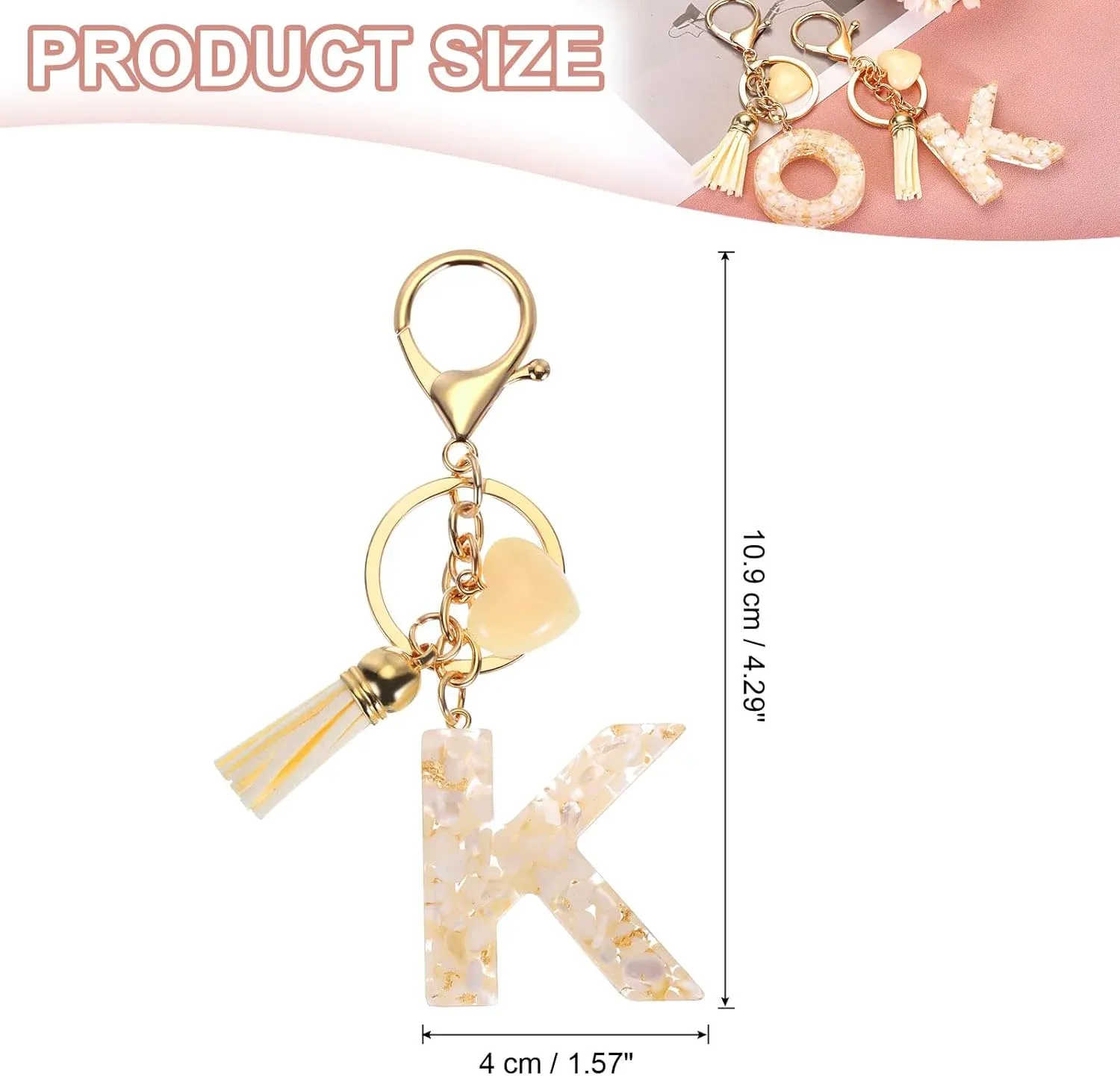 Letter K Keychain Charm with Tassel and Marbled Pendant for Bag Purse Keys, Cream Gold, Daily Comfort Use, for Men Women and Everyday Wear โ image 2