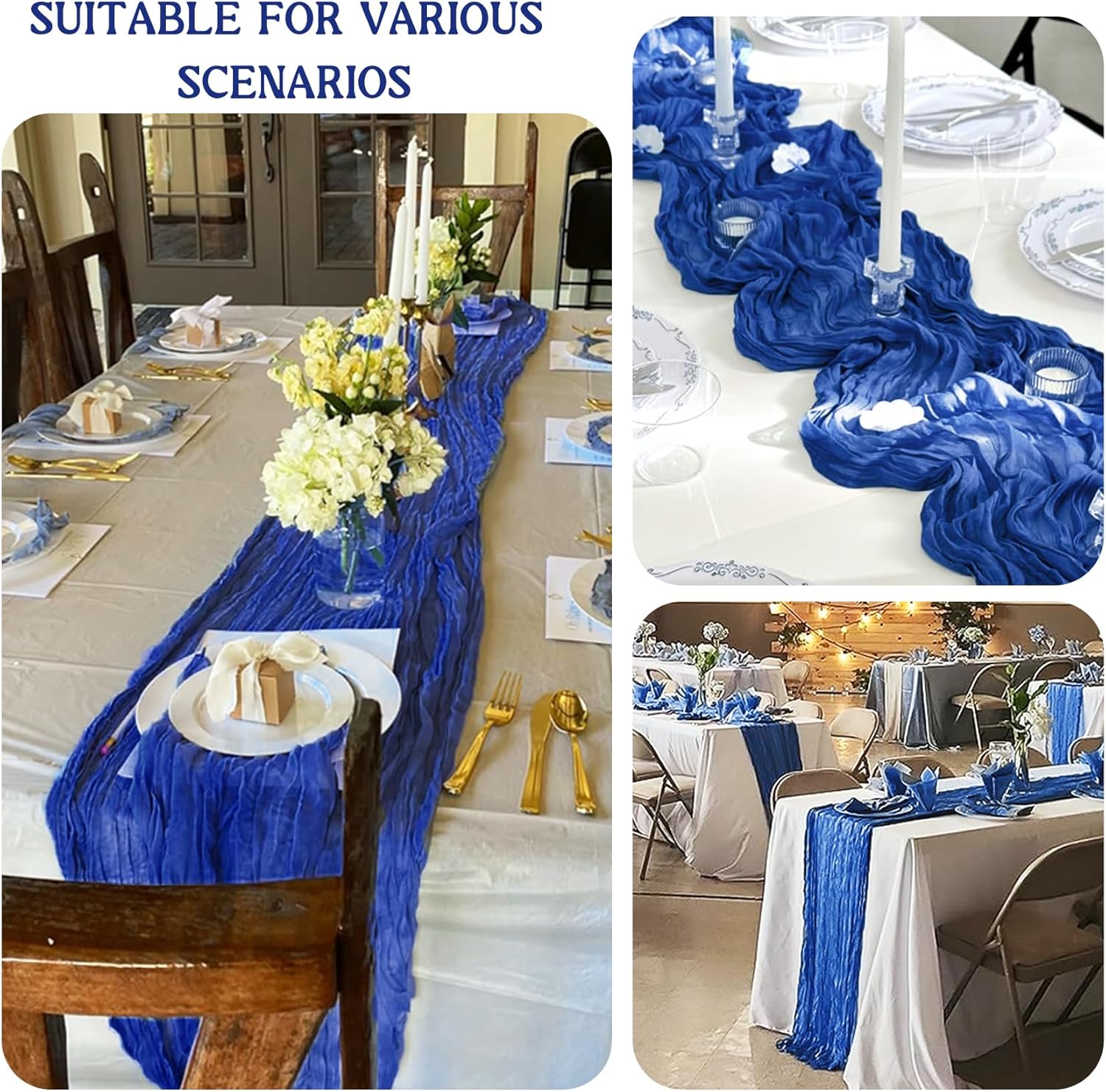 2 Pack 120 Inch Royal Blue Cheesecloth Table Runner Boho Rustic Gauze Sheer Romantic 10 FT Long Cheese Cloth Table Runner for Bridal Baby Shower Wedding Party โ image 5