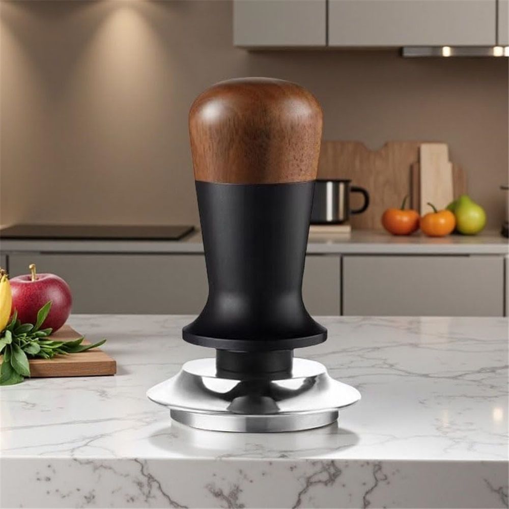 58mm espresso pot, stainless steel corrugated base coffee pot, spring-loaded espresso pot, and walnut wood lid — image 2