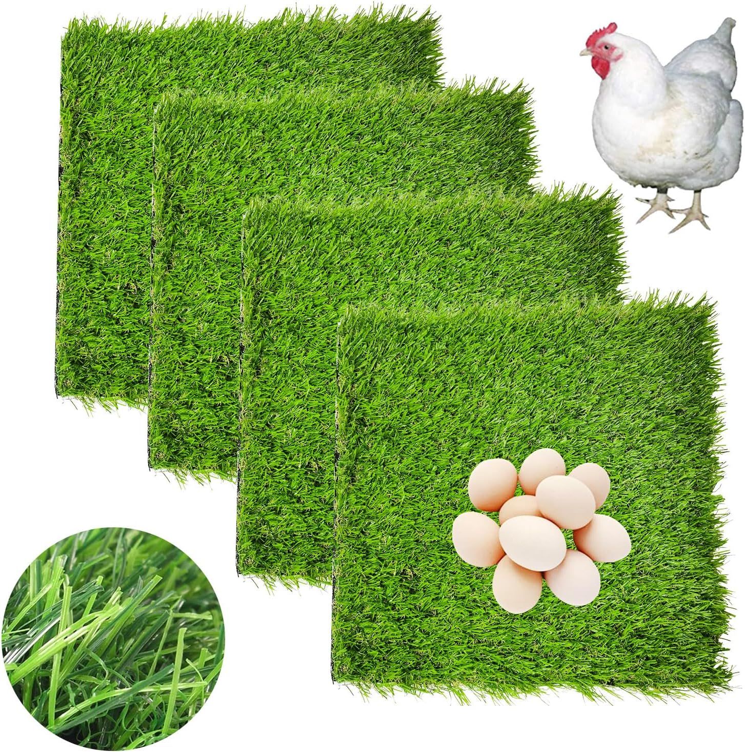 4 Pack Chicken Nesting Pads-12 × 12in,Washable Thicken Grass Nesting Box Liners Reusable Laying Eggs Turf Mats for Chickens Coop Pet Outdoor Indoor