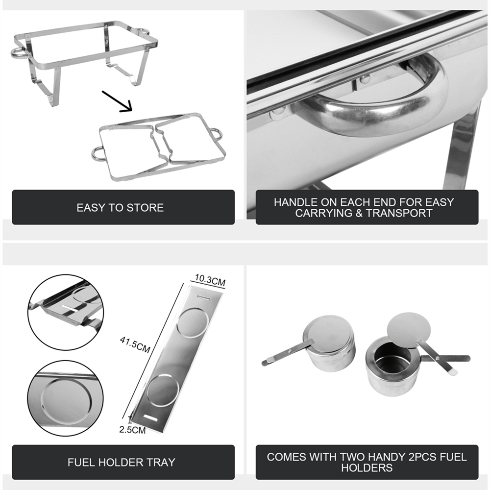 9L Chafing Dish Set Buffet Pan Bain Marie Bow Stainless Steel Food Warmer(2*4.5L) โ image 3