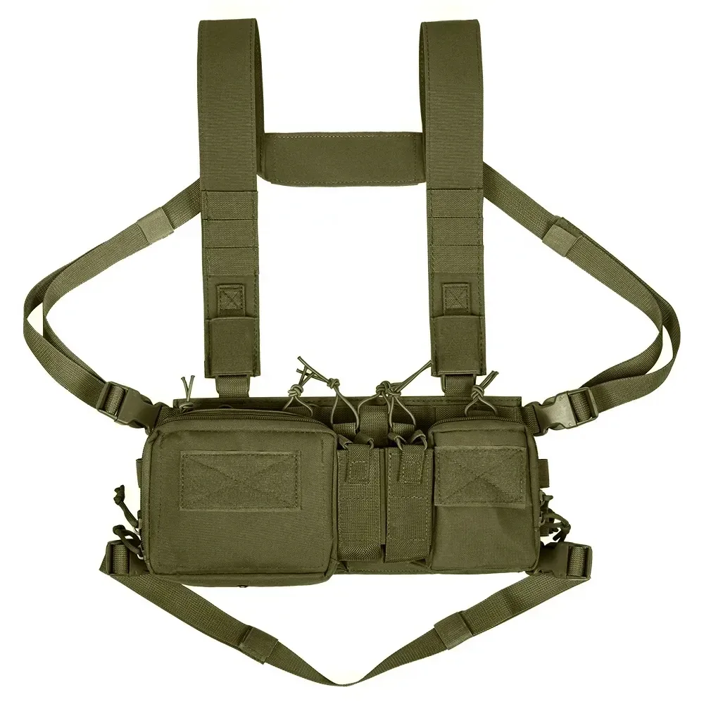 Tactical Chest Vest Rig Bag Field Training Vest Multifunctional Camouflage Strap with Multi-Pocket Outdoor Camping CS Match Pack - Army Green