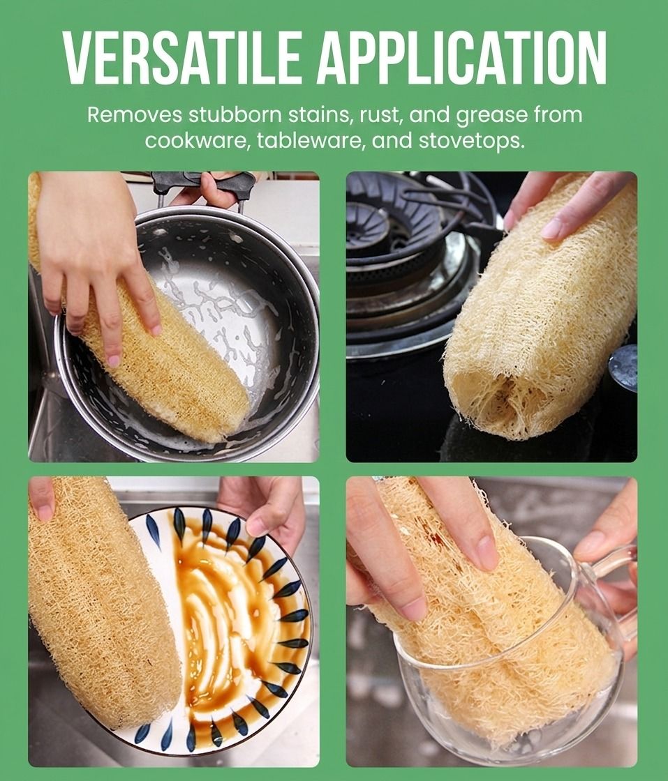 Natural Long Loofah Sponge for Kitchen Cleaning, Non-Stick Dish Scrubber, Eco-Friendly Plant Fiber Scouring Pad with Hanging Rope, Versatile for Pots, Pans — image 5