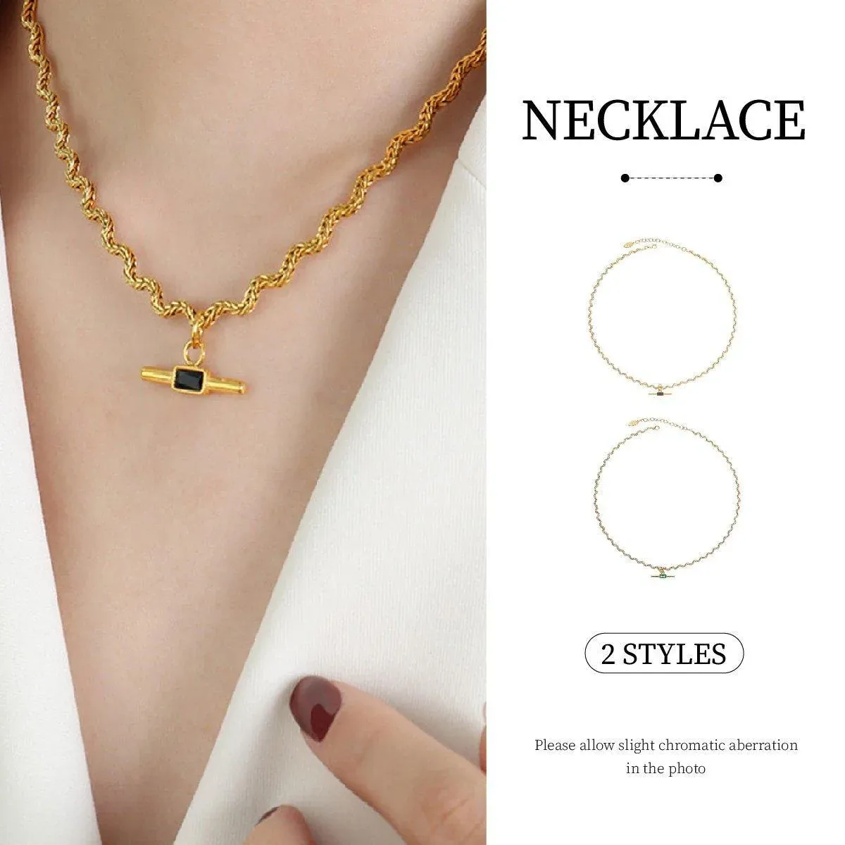 Vintage Retro Style Curved Chain Necklace for Women Fashion Jewelry Accessory - Black — image 2