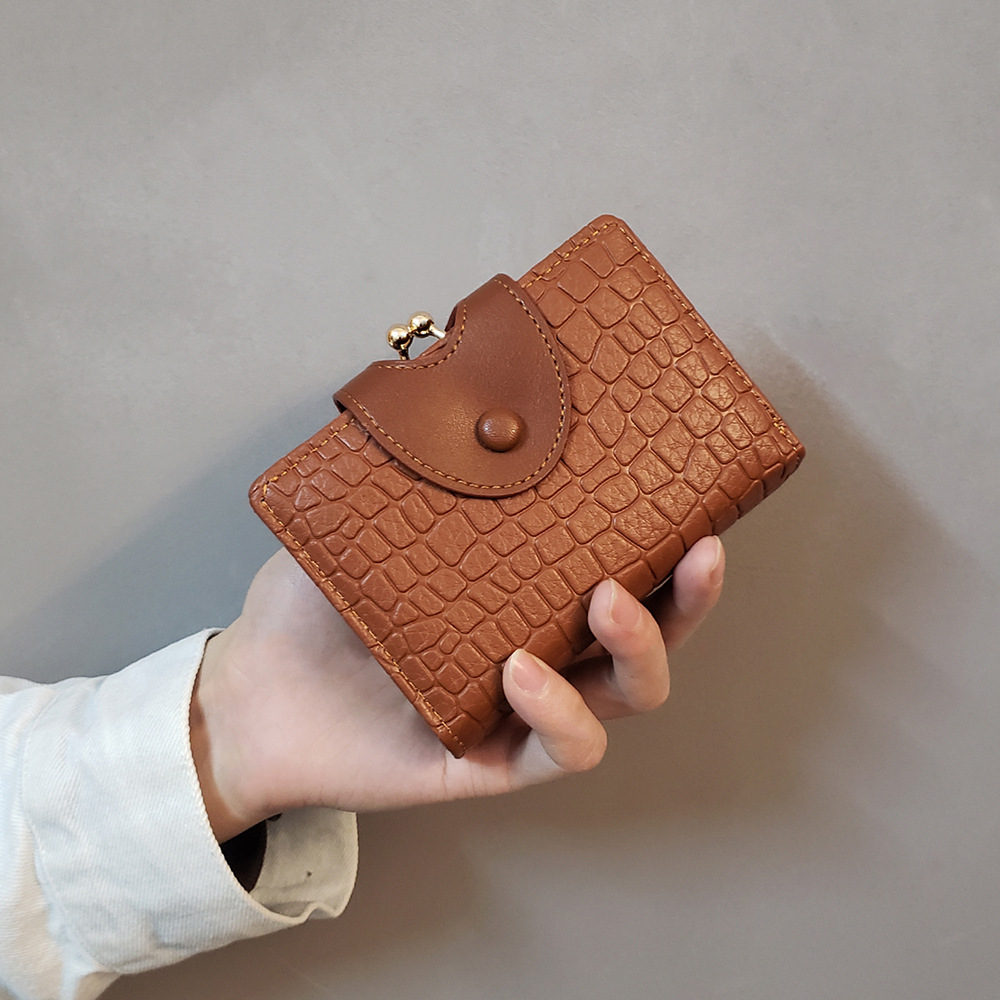 Brown Elegant Croc Embossed Womens Wallet - Short PU Leather Bifold with Removable Kisslock Coin Purse & Card Holder โ image 5