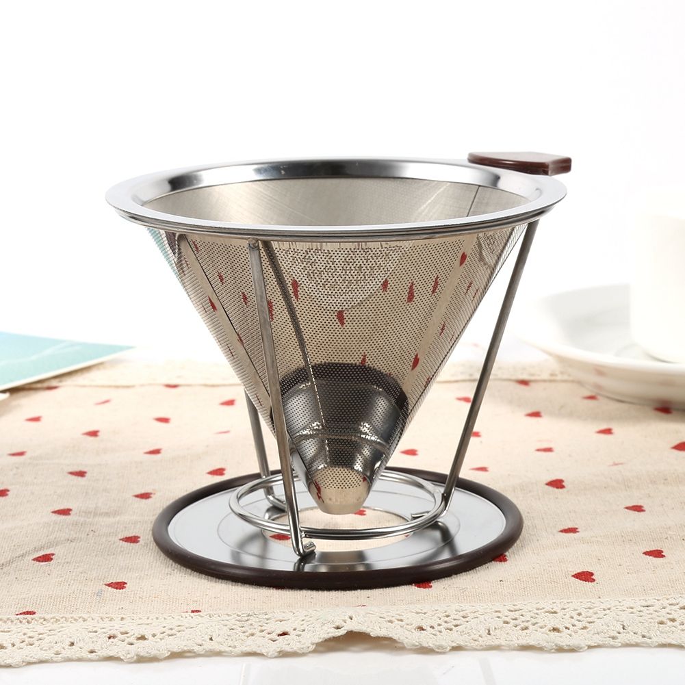1x Portable 304 Stainless Steel Drip Dripper Double Layer Mesh Coffee Cone Filter Holder Infuse โ image 6