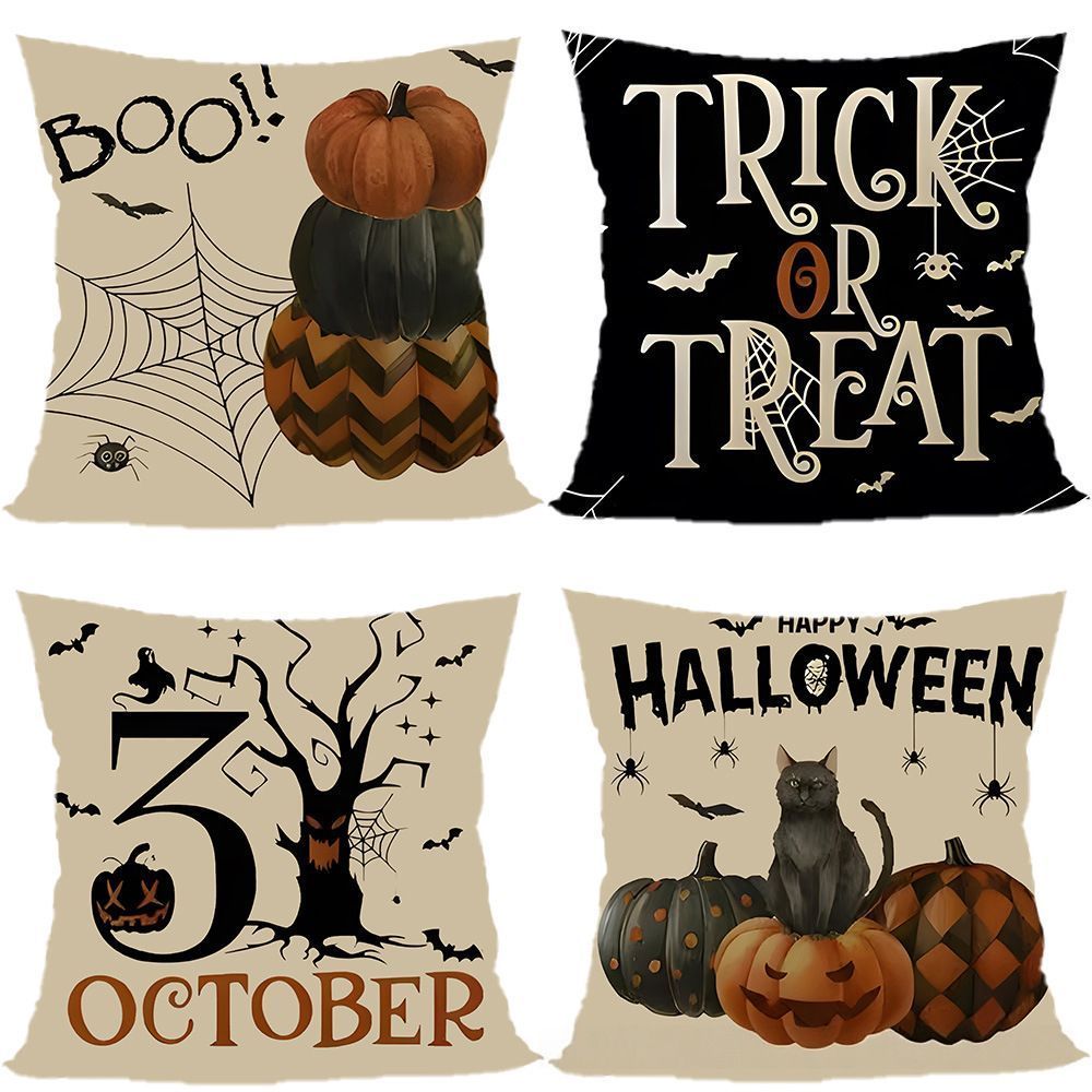 4PC Multi‑Occasion Decor Pillow Cover For Halloween & Christmas, Style‑99, Suitable For Sofa, Living Room, Bedroom, 45 × 45cm, Pillow Insert Not Included