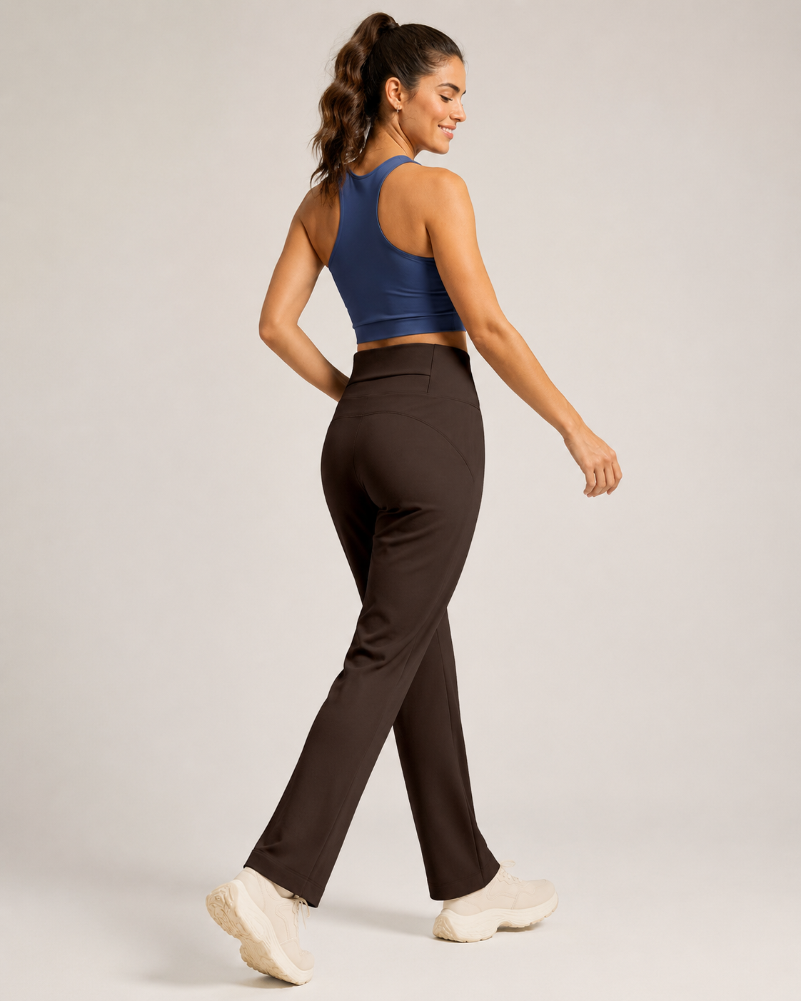Women's High Waisted Straight Leg Yoga Pants (L size) - Coffee Brown, Relaxed Full Length Fit with Rear Waist Pocket for Yoga, Pilates, Walking and โ image 3