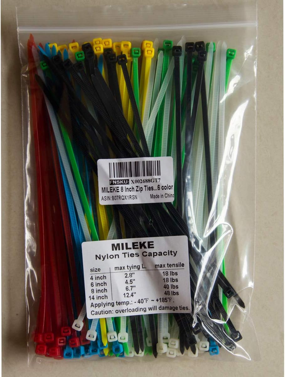 8 Inch Zip Ties (Tying Length 6.7"), 120pcs Nylon Cable Ties, 6 Multi-colors — image 5