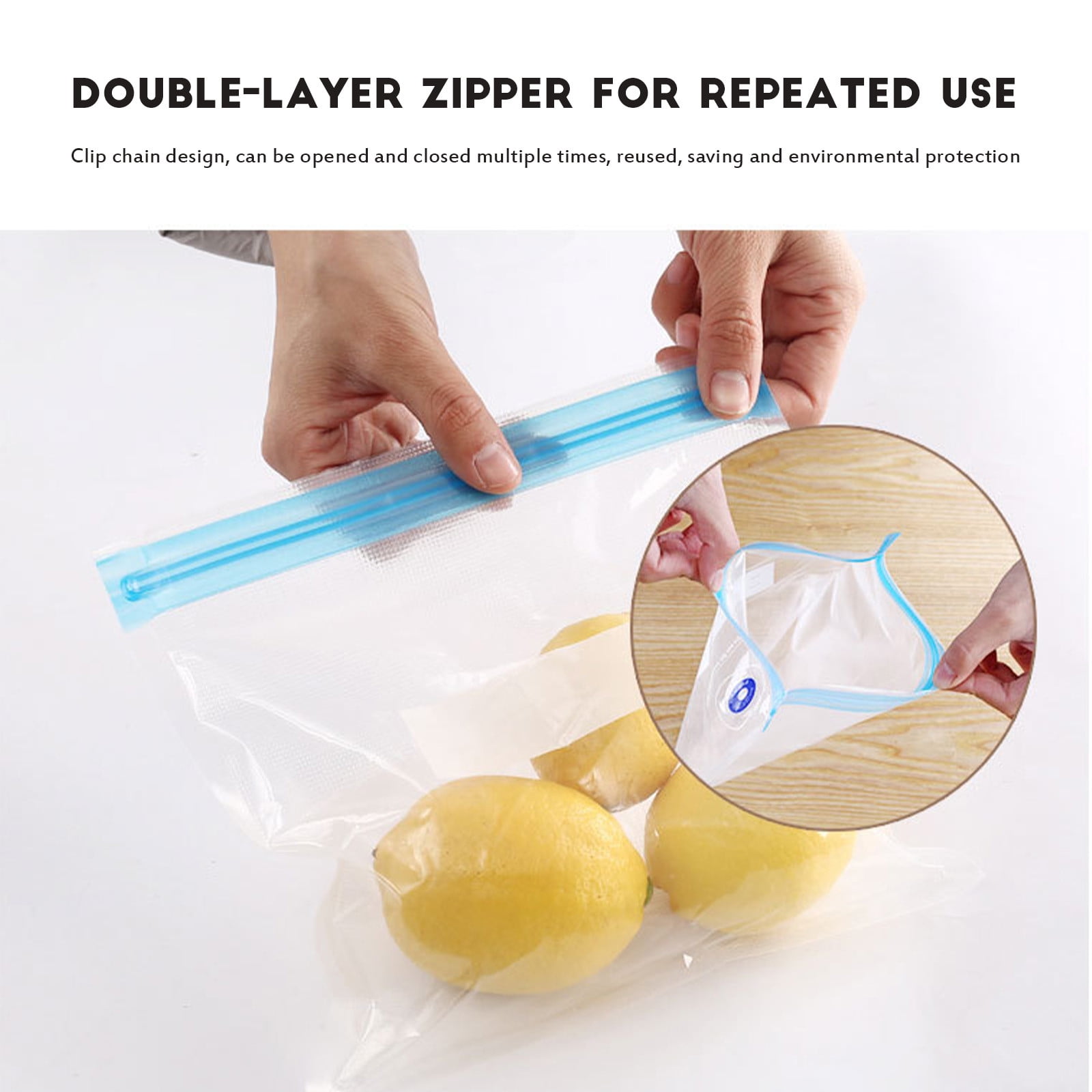 10 Pieces Reusable Vacuum Food Storage Bags with Double Zip Seal, BPA Free Space Saving Bags for Food, 30 x 34 cm, Clear โ image 2
