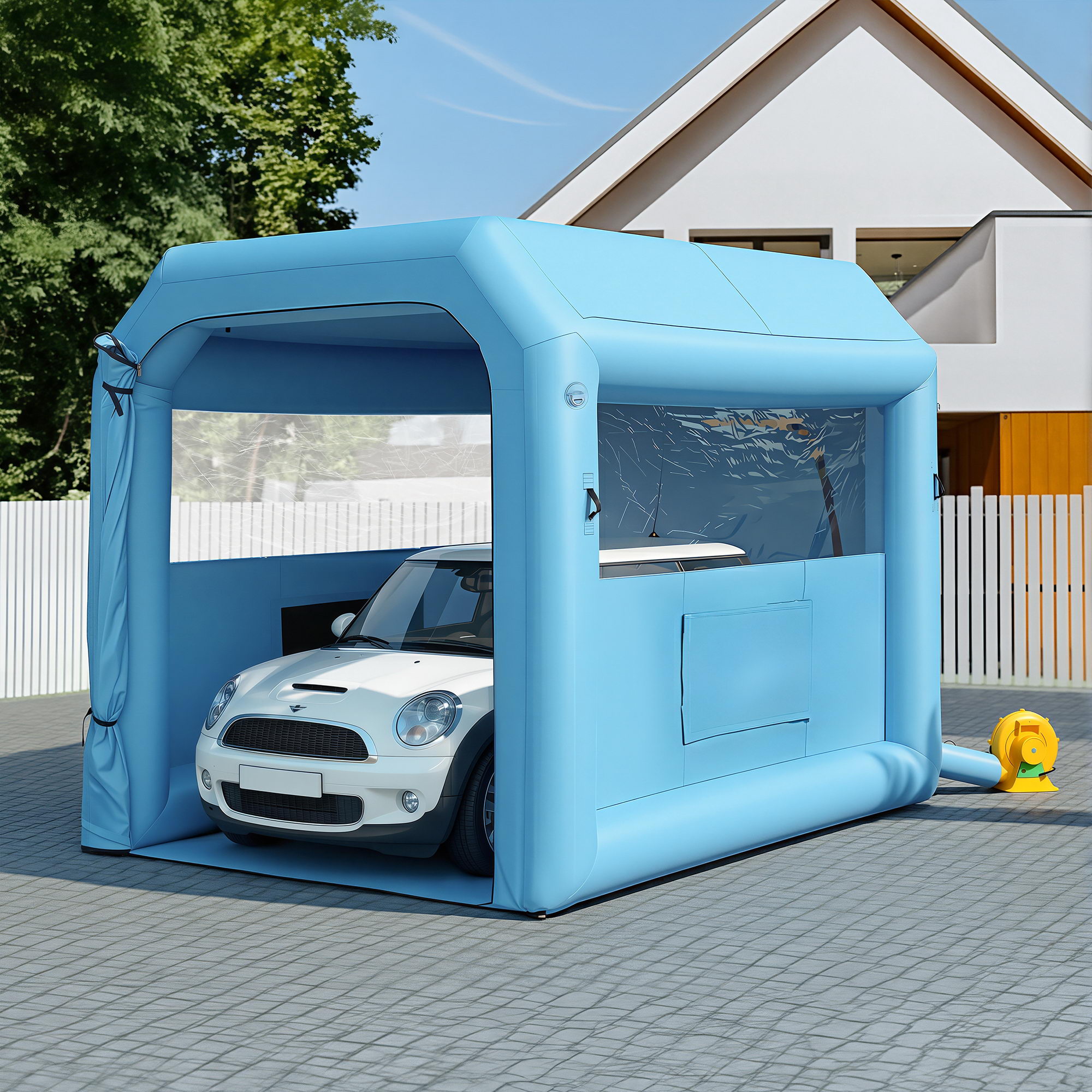 Giantz Inflatable Paint Booth 2.5X2.5X3M Inflatable Spray Booth with 550W Powerful Blower and Air Filter System, Round Roof with Light Hook, for Painting