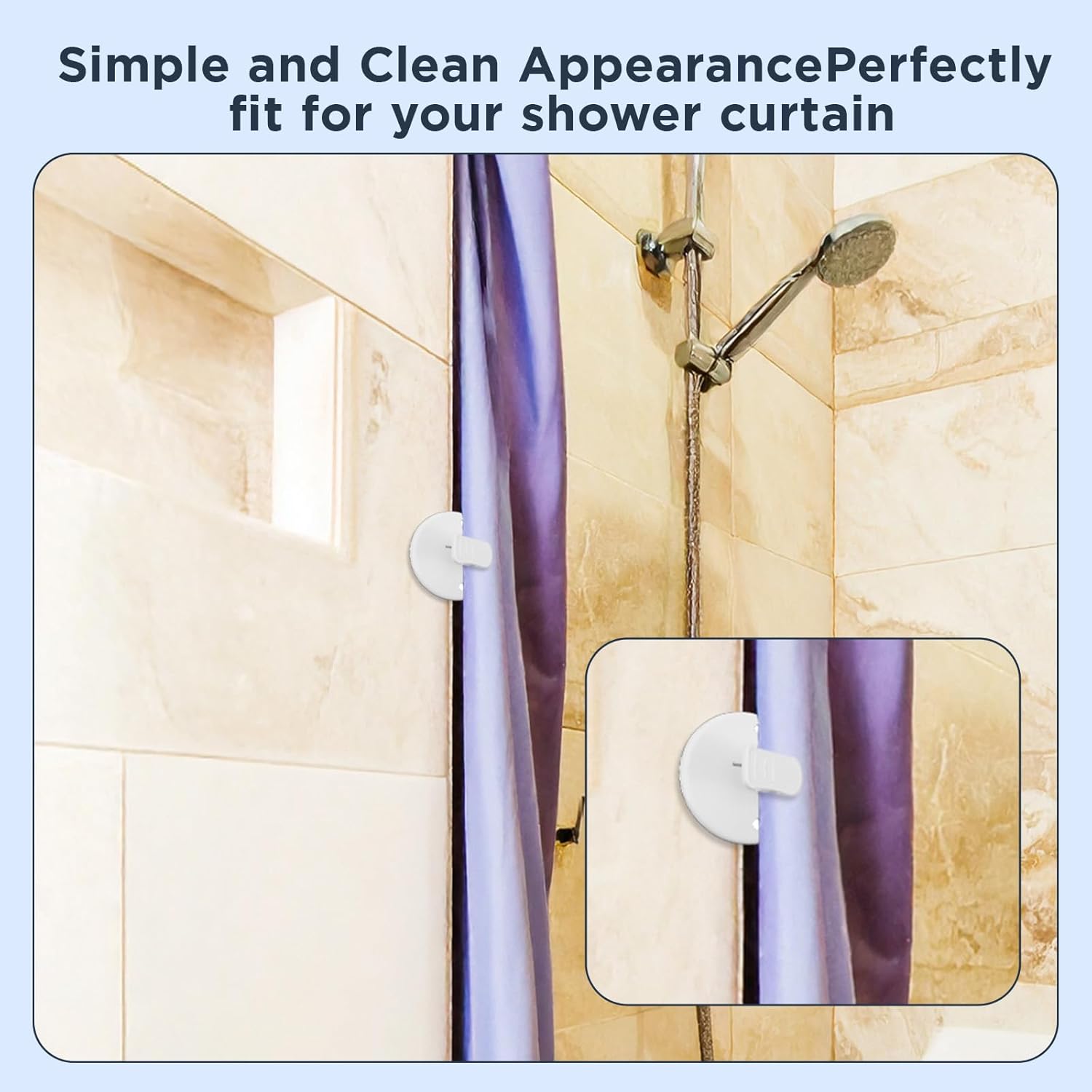 4Pcs Shower Curtain Clips to Wall, Self Stick Shower Clips for Curtain Closer for Avoid Water Splashing Windproof Out(White) — image 4